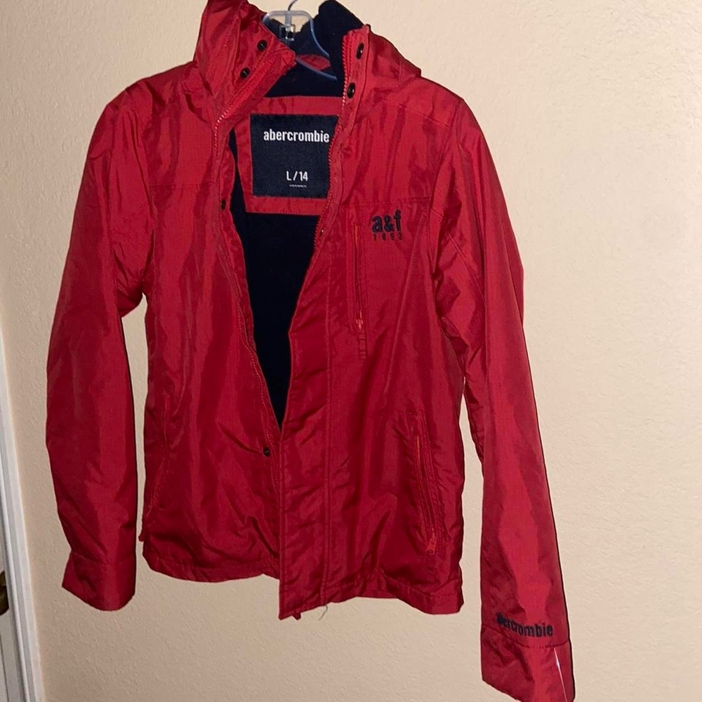 Abercrombie Jacket long sleeve wind breaker hoodie button front & zipper Sherpa